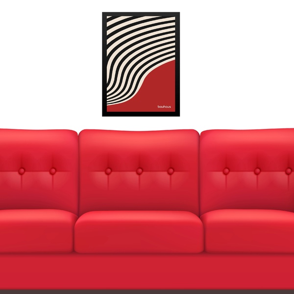 Quadro Bauhaus Red Vintage Poster - Curved Sinuosity 45x34cm