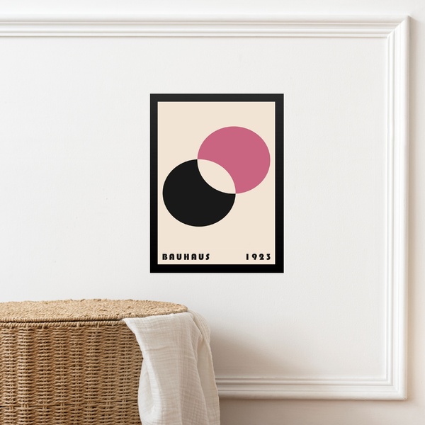 Quadro Bauhaus Rosa- Eclipsed Circles 45x34cm Moldura Branca