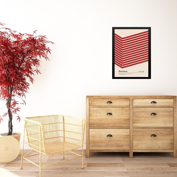 Quadro Bauhaus Vermelho E Bege - Cube Angle 24x18cm Moldura P