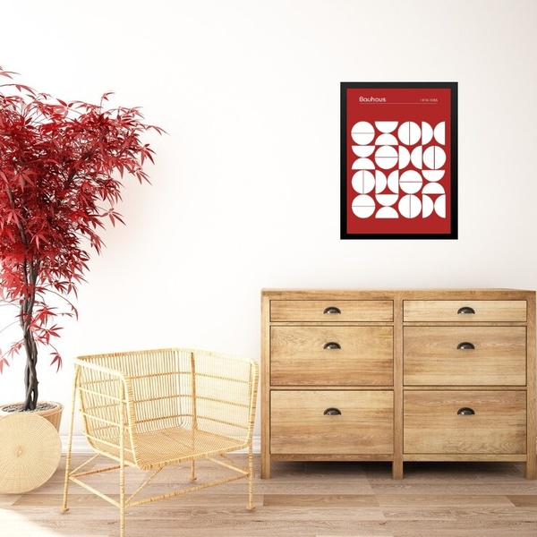 Quadro Bauhaus Vermelho - Upset Circles 45x34cm Moldura Branca