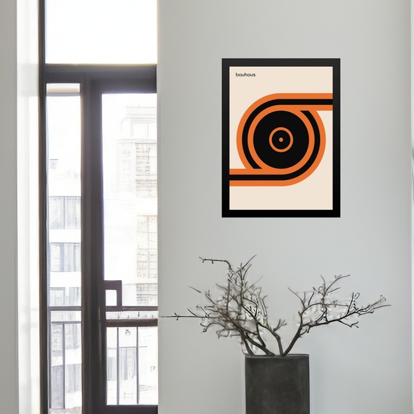 Quadro Bauhaus Vintage Laranja - Roll Disc 45x34cm Moldura Br