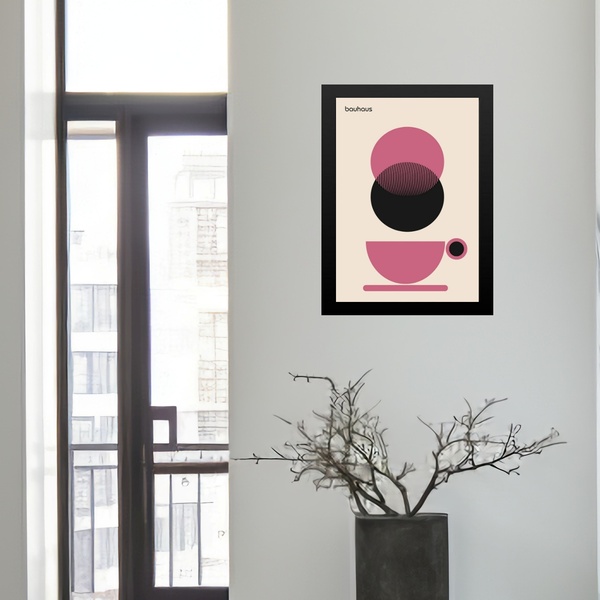 Quadro Bauhaus Xícara De Café - Rosa 45x34cm - Com Vidro Mold