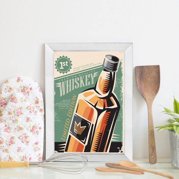 Quadro Bebida Vintage Whisky 22x32cm Moldura Branca