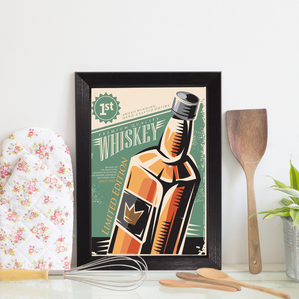 Quadro Bebida Vintage Whisky 33x43cm Moldura Preta