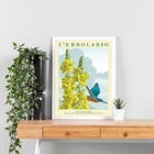 Quadro Beija-flor Azul Flores Amarelas 33x24cm - Com Vidro Mo