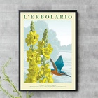 Quadro Beija-flor Azul Flores Amarelas 45x34cm Moldura Preta