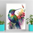 Quadro Beija-flor Colorido Aquarela 33x24cm - Com Vidro Moldu
