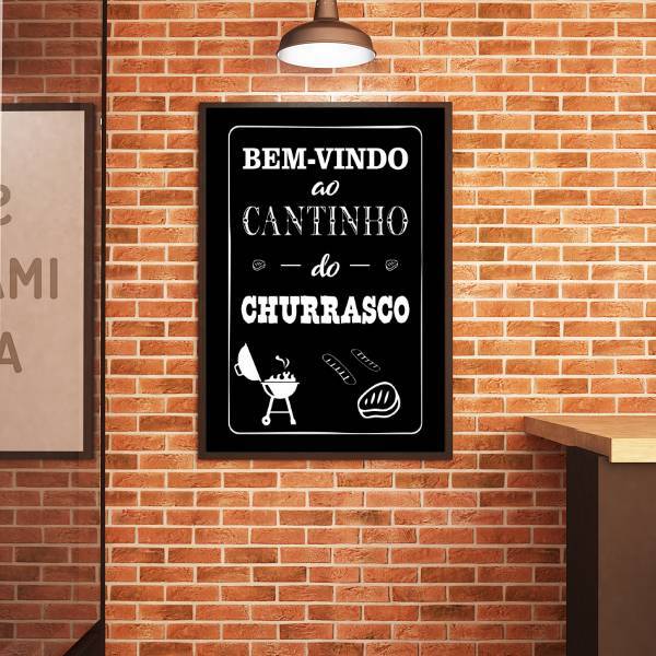Quadro Bem Vindo Ao Cantinho Do Churrasco 24x18cm - Com Vidro