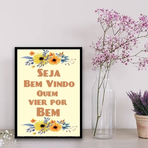 Quadro Bem Vindo Quem Vier Por Bem 24x18cm Moldura:madeira Pr