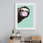 Quadro Bicho Preguiça Bubble Gum - 60x48cm Moldura:madeira Br