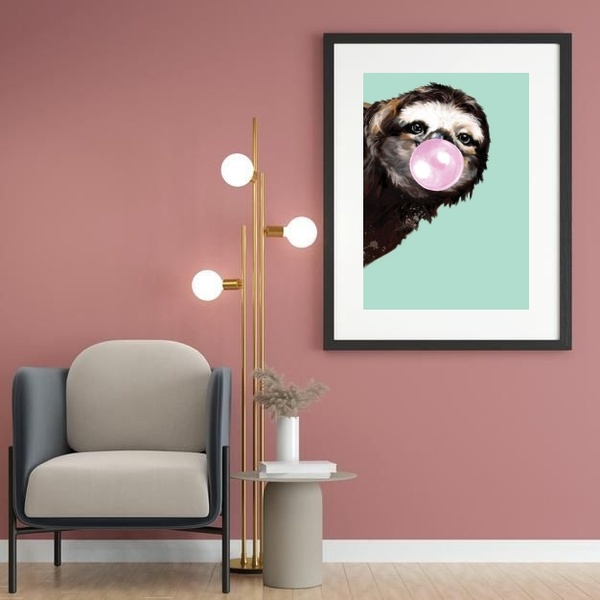 Quadro Bicho Preguiça Bubble Gum - 60x48cm Moldura:madeira Br