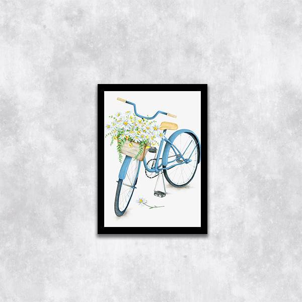 Quadro Bicicleta Azul Com Flores 33x24cm - Com Vidro Moldura: