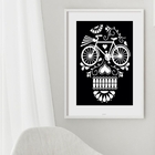 Quadro Bicicleta Caveira - 60x48cm Moldura:madeira Branca