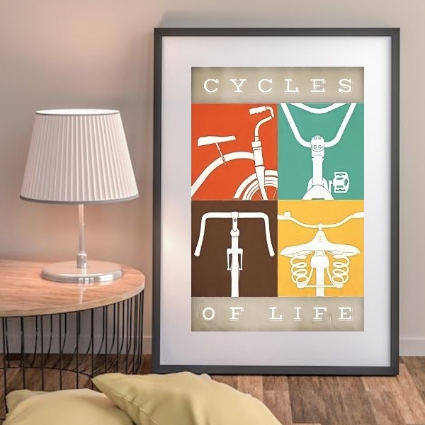 Quadro Bike Cycles Of Life - 60x48cm Moldura:madeira Branca