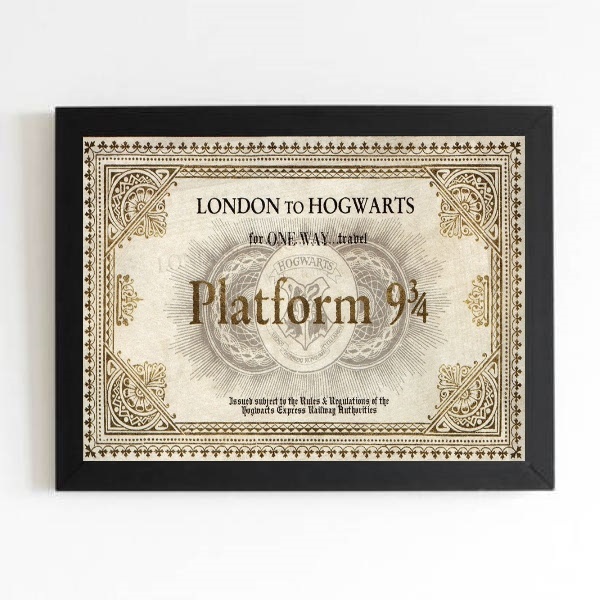 Quadro Bilhete Trem Hogwarts - Plataforma 33x24cm Moldura Pre