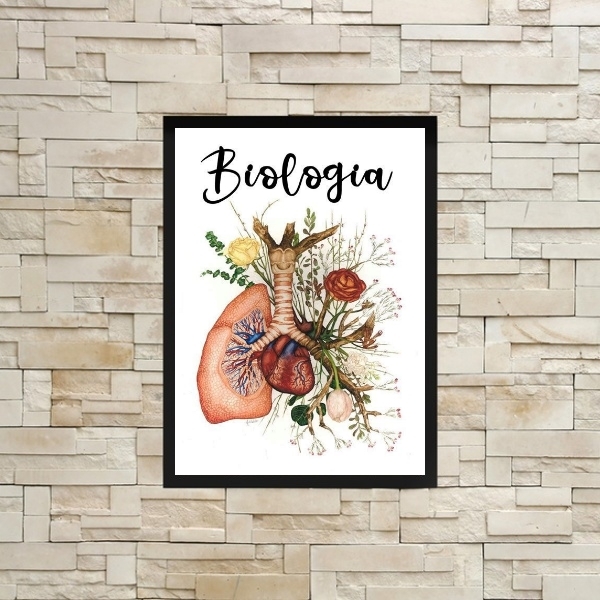 Quadro Biologia Pulmão Com Flores 33x24cm - Com Vidro Moldura