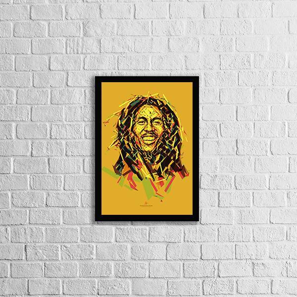 Quadro Bob Marley Amarelo 24x18cm Moldura:madeira Preta