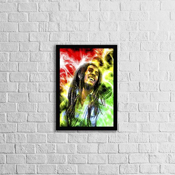 Quadro Bob Marley Colorido 45x34cm - Com Vidro Moldura:madeir