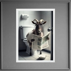 Quadro Bode No Banheiro Lendo Jornal 45x34cm - Com Vidro Mold