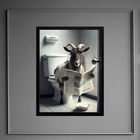 Quadro Bode No Banheiro Lendo Jornal 45x34cm Moldura:madeira