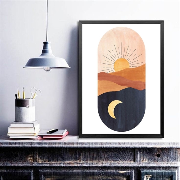 Quadro Boho Day And Night 24x18cm - Com Vidro Moldura:madeira