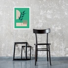 Quadro Boho Folha Verde Fundo Verde 45x34cm Moldura Preta