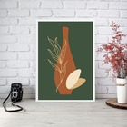 Quadro Boho Verde Musgo - Vaso 45x34cm - Com Vidro Moldura:ma