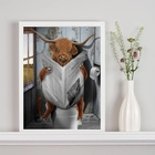 Quadro Boi No Banheiro Lendo Jornal 45x34cm - Com Vidro Moldu