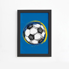 Quadro Bola de Futebol Fundo Azul 33x43 Moldura Preta