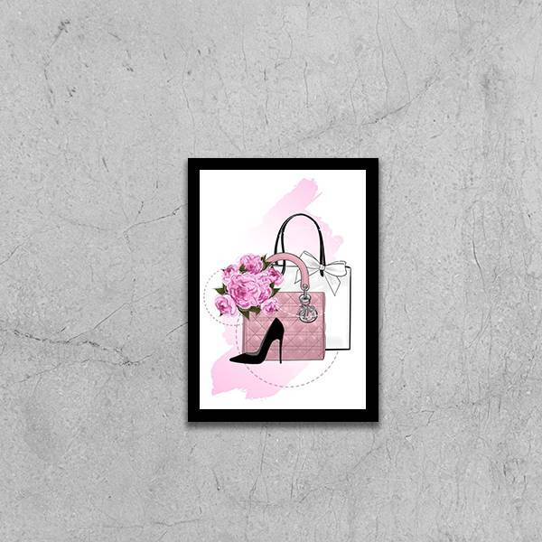 Quadro Bolsas Com Sapato 33x24cm - Com Vidro Moldura:madeira