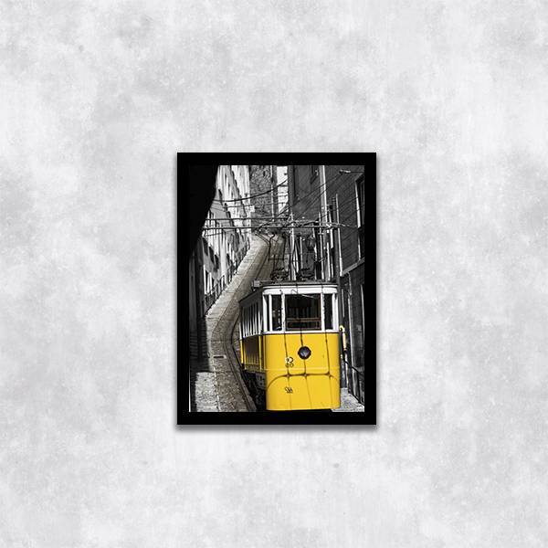 Quadro Bonde Amarelo Lisboa 24x18cm - Com Vidro Moldura:madei