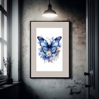 Quadro Borboleta Azul Aquarela - 60x48cm Moldura Branca