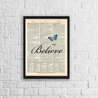 Quadro Borboleta Azul Believe 33x24cm Moldura:madeira Preta