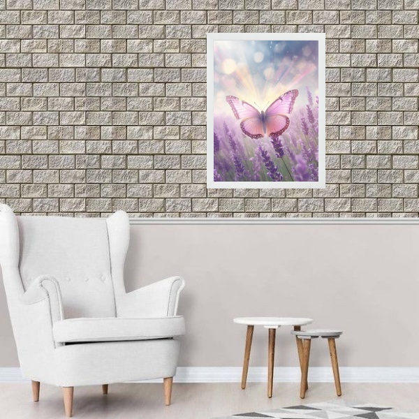 Quadro Borboleta Rosa Campo Lavanda 24x18cm Moldura:madeira B