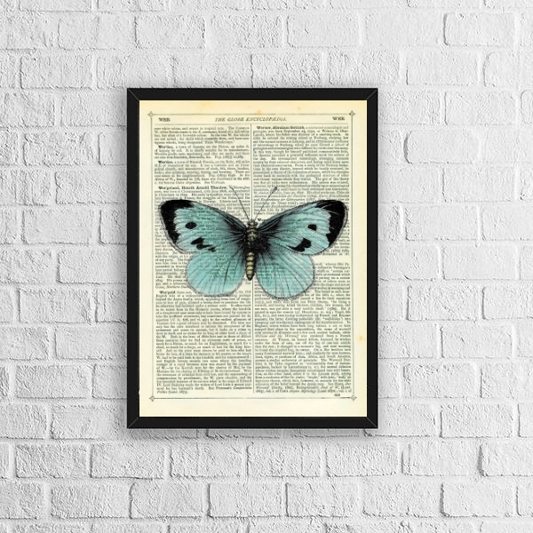 Quadro Borboleta Vintage Azul 24x18cm - Com Vidro Moldura:mad