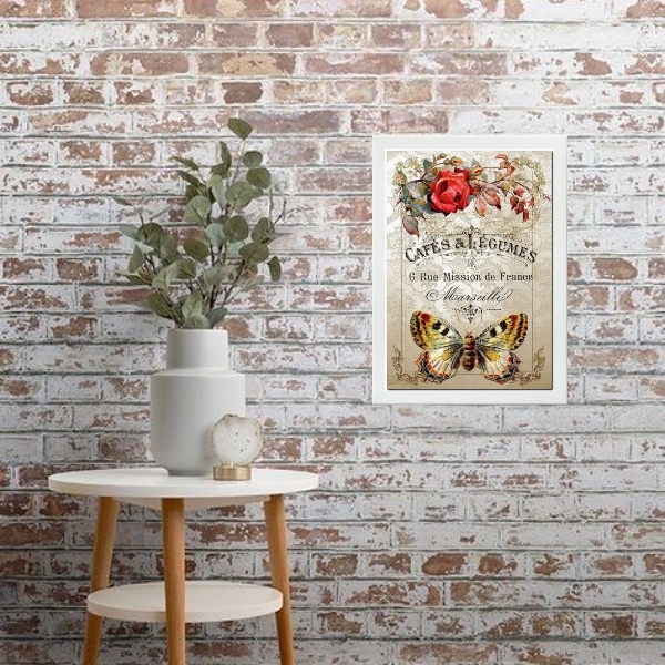 Quadro Borboleta Vintage - Café 24x18cm Moldura:madeira Preta