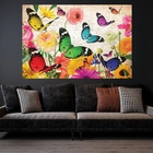 Quadro Borboletas E Flores - 1 Tela Estampado