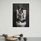 Quadro Boston Terrier No Banheiro Lendo Jornal 45x34cm - Com