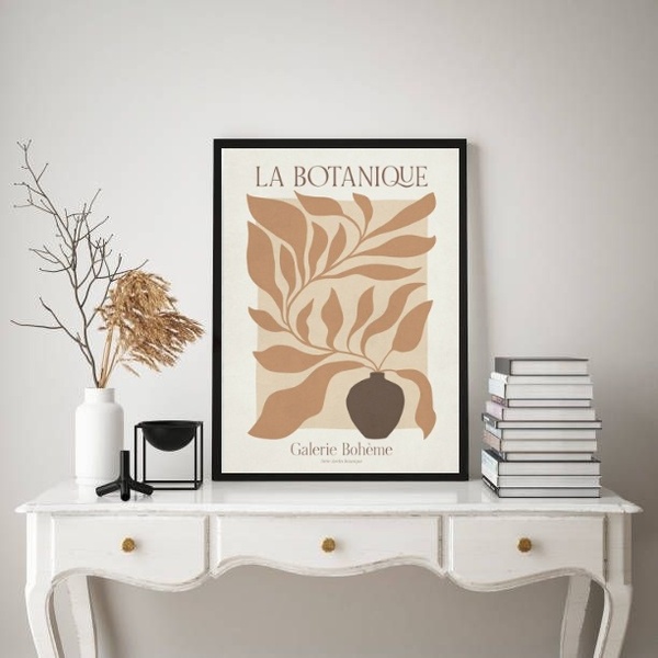 Quadro Botânica - Arte Abstrata 33x24cm - Com Vidro Moldura B