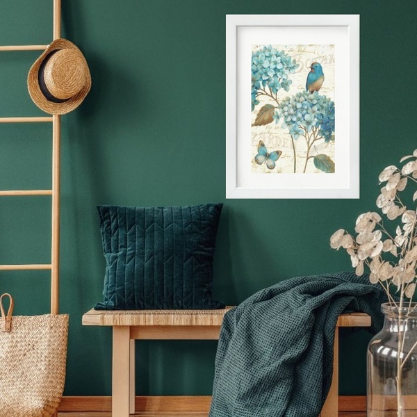 Quadro Botânica Passarinho Azul - 60x48cm Moldura:madeira Bra