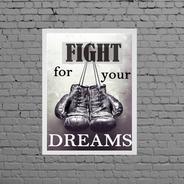 Quadro Boxe Fight For Your Dreams 45x34cm - Com Vidro Moldura