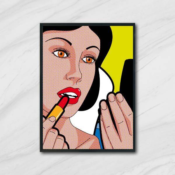 Quadro Branca De Neve Passando Batom 45x34cm - Com Vidro Mold