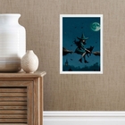 Quadro Bruxa Na Vassoura Com Gato Preto 24x18cm Moldura:madei