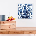 Quadro Buda Azul Estilo Azulejo Português - 33x33cm Moldura B