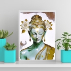 Quadro Buda Branco Com Dourado 24x18cm Moldura:madeira Branca