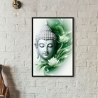Quadro Buda Com Flor De Lotus - Verde 24x18cm - Com Vidro Mol
