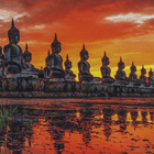 Quadro Budas Dourado com Vidro 40x60cm Arte Própria