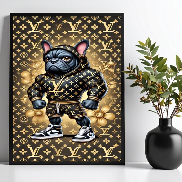 Quadro Bulldog Francês Bombado Rico 45x34cm - Com Vidro Moldu