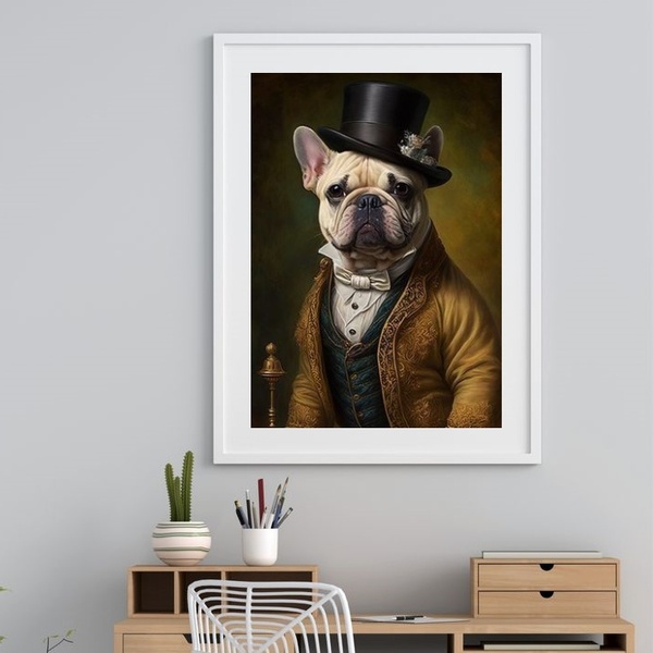 Quadro Bulldog Francês Cavalheiro - 60x48cm Moldura:madeira B