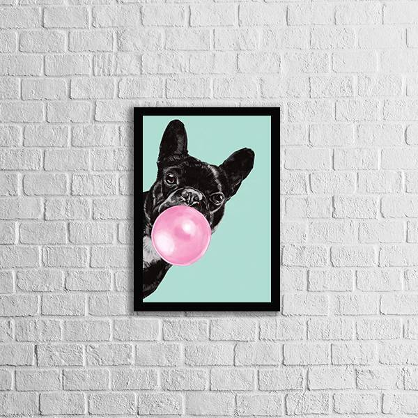 Quadro Bulldog Francês Chicletes 45x34cm - Com Vidro Moldura: